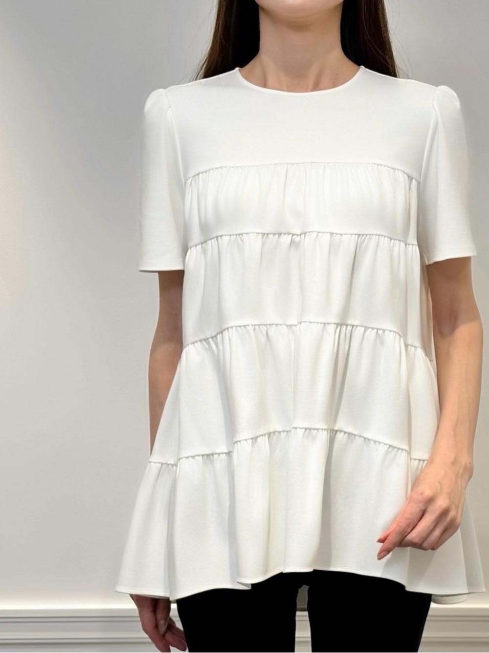 Women's White Tiered Short Sleeve Tunic Top